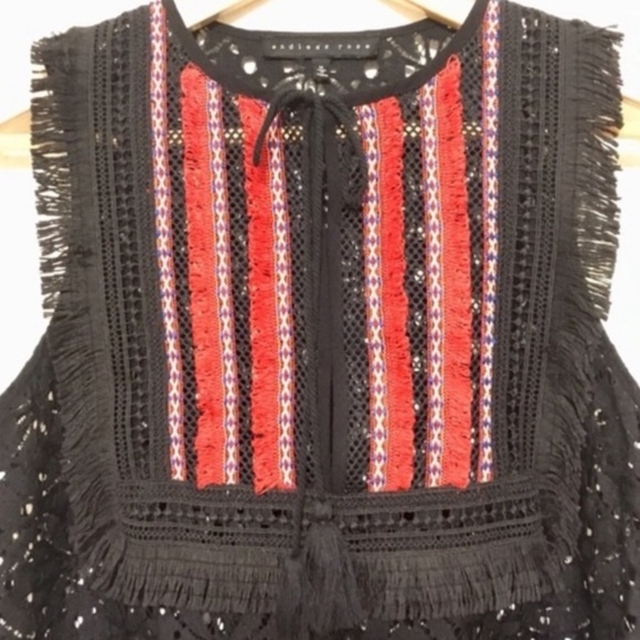 Revolve Endless Rose Black Red Boho Lace Fringe Embroidered Tank Top Festive M - Picture 3 of 7